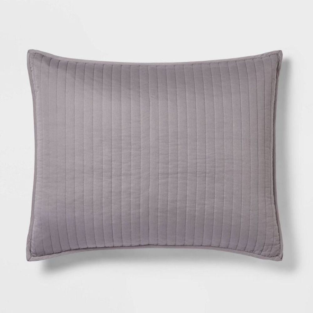 Standard 250TC Washed Cotton Sateen Quilt Pillow Sham - Dark Gray